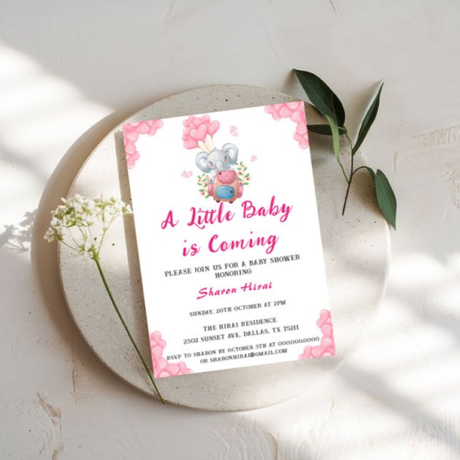 Invitation Jolie éléphant et bébé Shower avec ballon rose (Créateur téléchargé)