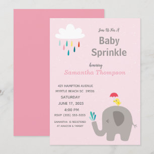 Invitation Jolie Eléphante Filles Rose Bébé Sprinkel Douche