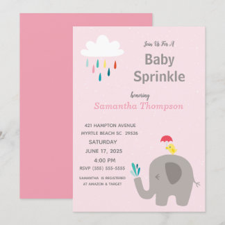 Invitation Jolie Eléphante Filles Rose Bébé Sprinkel Douche