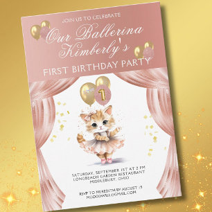 Invitation Jolie en rose Ballerina fille premier anniversaire
