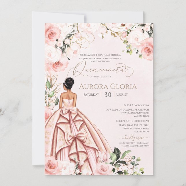 Invitation Jolie en rose belle Rose Gown Quinceanera (Devant)
