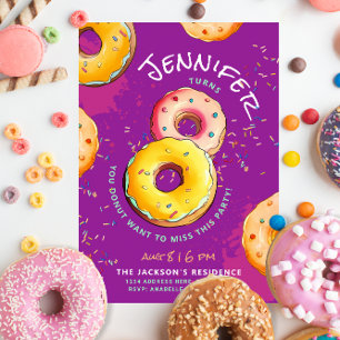 Invitation Jolie Enfant 8e Donut Couleur Parfums violet Party