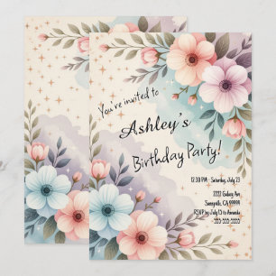 Invitation Jolie Enfants Espace Fleur thème Anniversaire