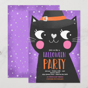 Invitation Jolie Enfants Halloween Sorcières de fête Chat Éff