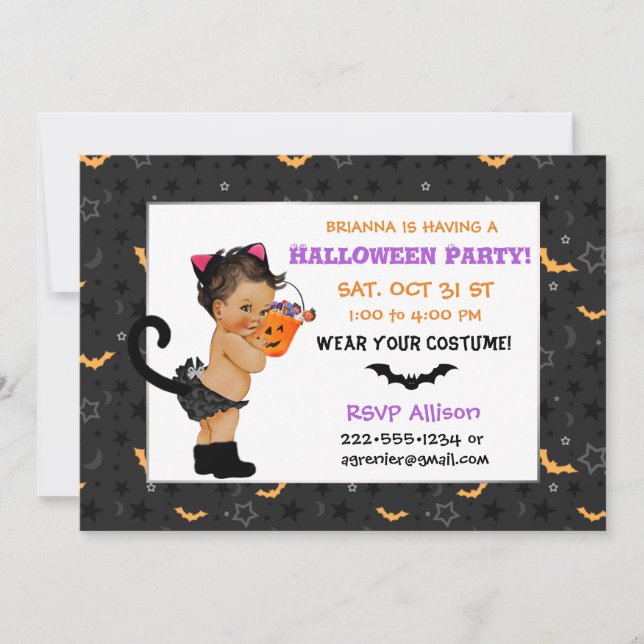 Invitation Jolie Ethnic Baby Girl Costume de chat Halloween P (Devant)