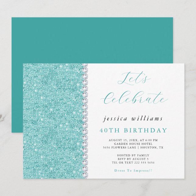 Invitation Jolie Étincelle Sequins & Diamants Fête d'annivers (Devant / Derrière)