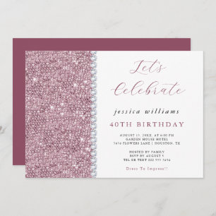 Invitation Jolie étincelle Sequins & Diamants Mauve Anniversa