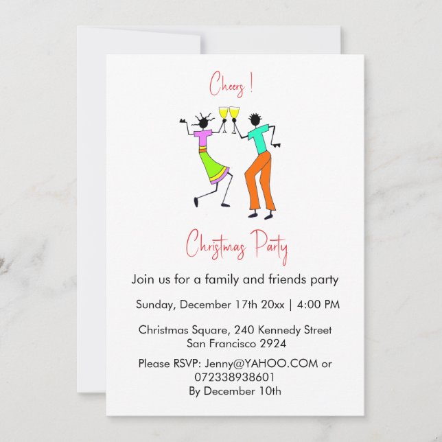 Invitation Jolie famille colorée et amis Noël (Devant)