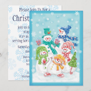 Invitation Jolie famille de bonhomme de neige de Noël dans la