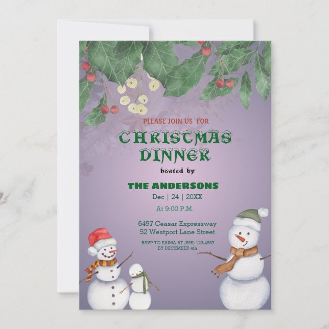 Invitation Jolie famille de bonhommes de neige Noël (Devant)
