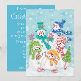 Invitation Jolie famille des neigeurs de Noël dans la neige