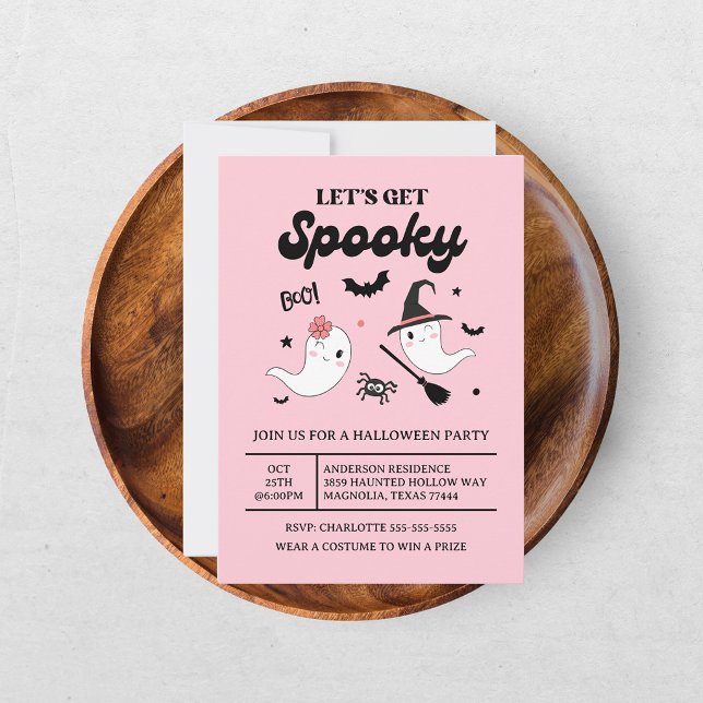 Invitation Jolie Fantôme Spooky Halloween Fille Rose (Créateur téléchargé)