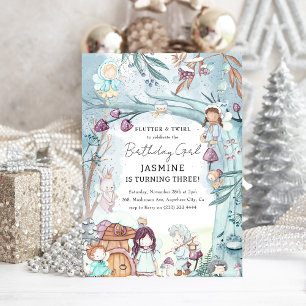Invitation Jolie Fée de la forêt hivernale Noël Fille Anniver