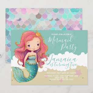 Invitation Jolie Fée de Mer Océan Plage Fête d'anniversaire S