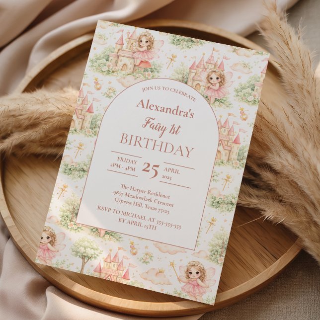 Invitation Jolie Fée Fille de Premier Anniversaire (Créateur téléchargé)