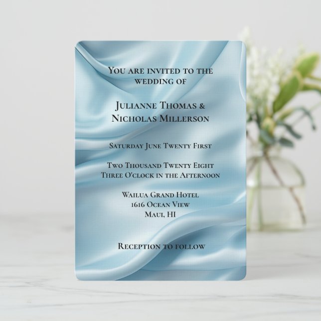 Invitation Jolie Feminine Bleu clair Faux Mariage satin (Debout devant)