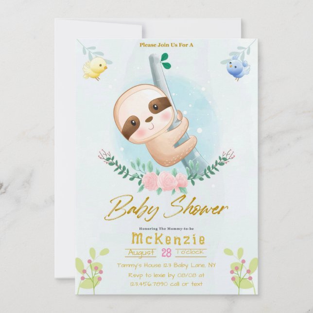 Invitation Jolie fente et Baby shower fille d'oiseaux (Devant)