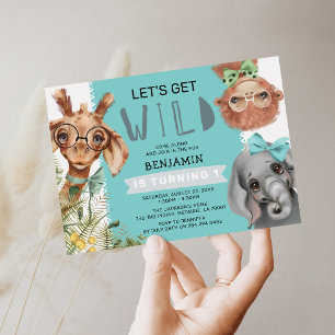 Invitation Jolie Fête Anniversaire 1 an Thème Jungle Bleue Sa