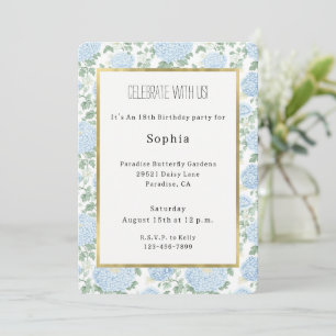 Invitation Jolie Fête Anniversaire Fleurs Blanches Bleu Clair