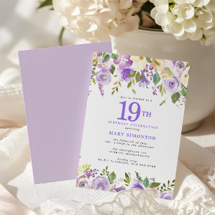 Invitation Jolie fête d'anniversaire 19 ans thème floral viol