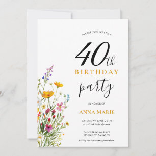 Invitation Jolie fête d'anniversaire 40 ans Floral