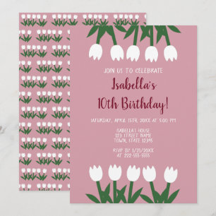 Invitation Jolie fête d'anniversaire aux tulipes florales ros