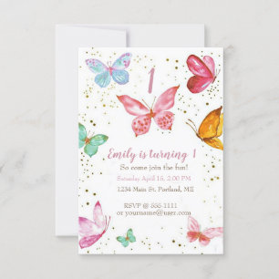 Invitation Jolie fête d'anniversaire bébé papillons pastel