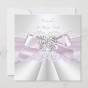Invitation Jolie fête d'anniversaire Cœur de diamant blanc li