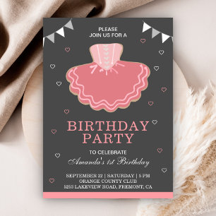 Invitation Jolie fête d'anniversaire de ballerine au tutu ros