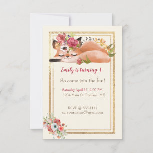 Invitation Jolie fête d'anniversaire de bébé renard à l'aquar