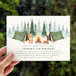 Invitation Jolie fête d'anniversaire de camping d'animaux de