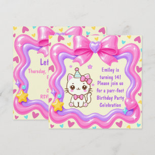 Invitation Jolie fête d'anniversaire de chaton Parfaite
