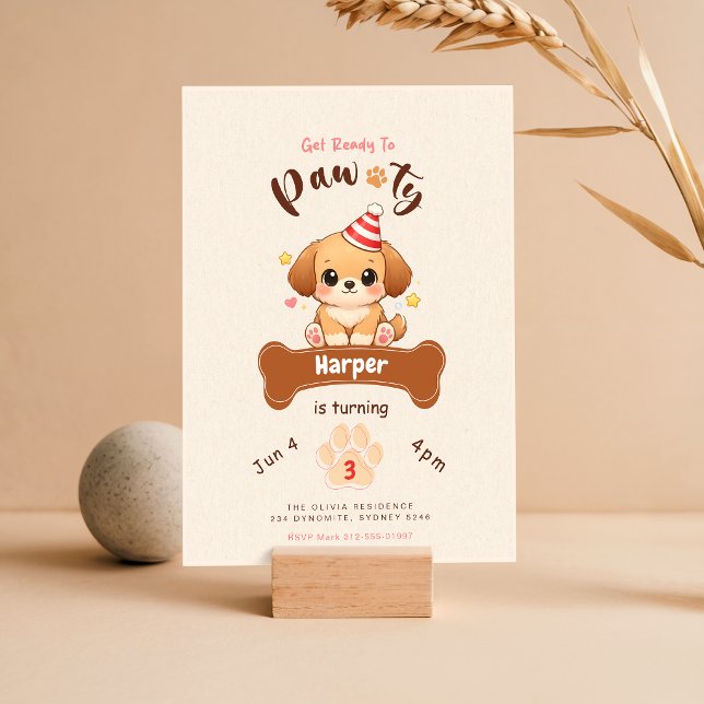 Invitation Jolie fête d'anniversaire de chien chiot à l'aquar (Créateur téléchargé)