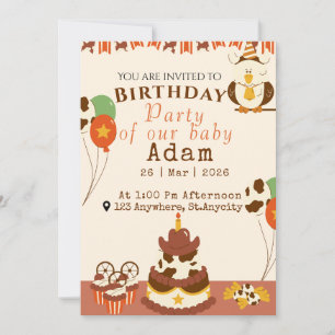 Invitation Jolie Fête d'Anniversaire de Cow-Boy Occidental de