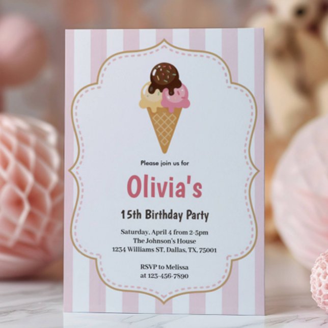 Invitation Jolie Fête d'Anniversaire de Crème Glacée pour Ado (Créateur téléchargé)