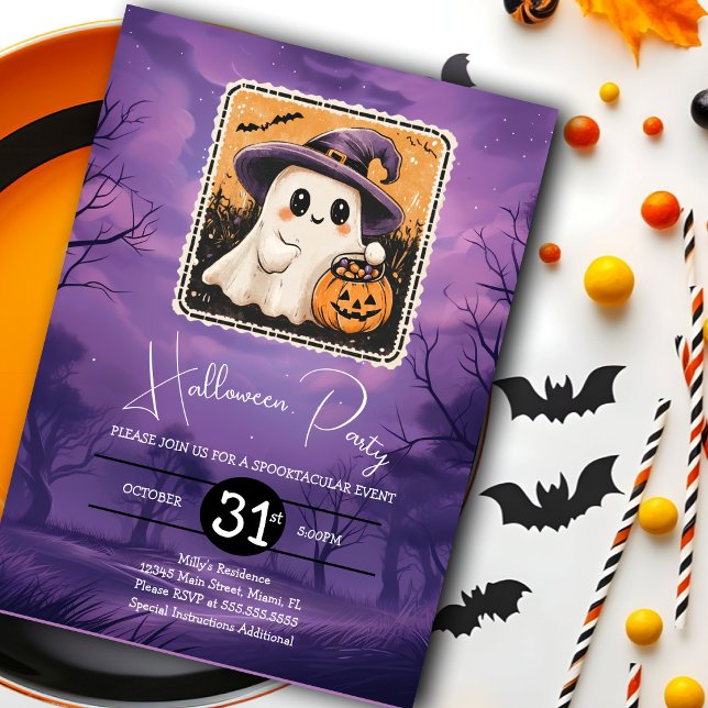 Invitation Jolie fête d'anniversaire de fantôme d'Halloween  (Créateur téléchargé)