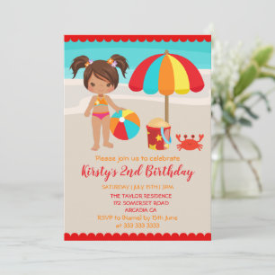 Invitation Jolie fête d'anniversaire de fille de plage d'été