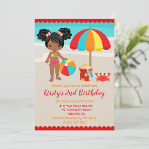 Invitation Jolie fête d'anniversaire de fille de plage d'été