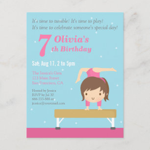 Invitation Jolie Fête d'anniversaire de gymnastique sur poutr