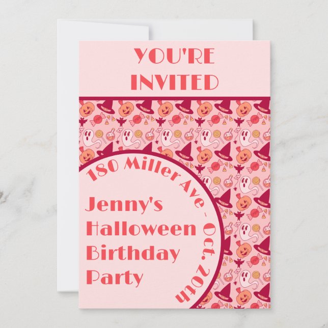 Invitation Jolie fête d'anniversaire de la fille rose d'Hallo (Devant)