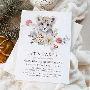 Invitation Jolie fête d'anniversaire de l'hiver de léopard de