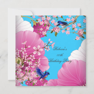 Invitation Jolie Fête d'Anniversaire de l'Oiseau Bleu à Fleur