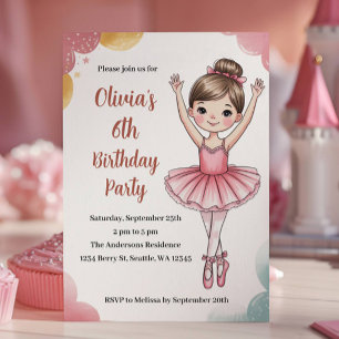 Invitation Jolie Fête d'Anniversaire de Petite Ballerine