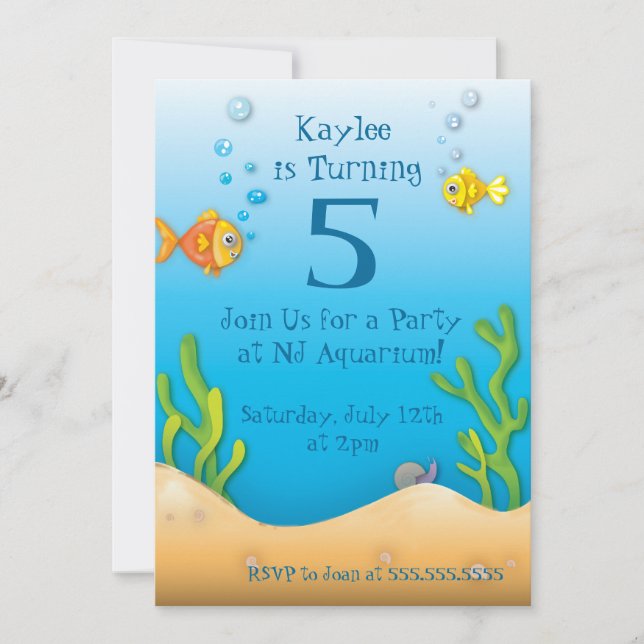 Invitation jolie fête d'anniversaire de poisson d'aquarium (Devant)