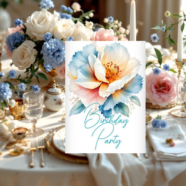 Invitation Jolie fête d'anniversaire Delicate Fleurs Roses Bl (Créateur téléchargé)