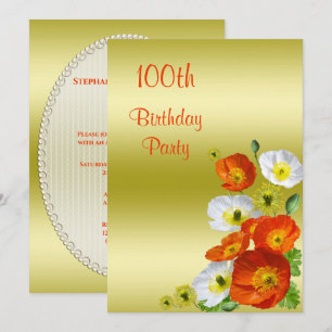 Invitation Jolie fête d'anniversaire des 100 ans des Pavots d