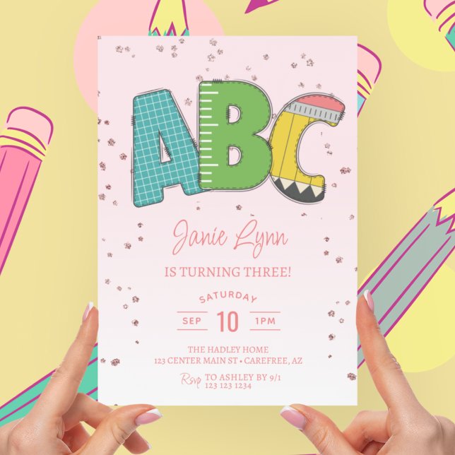 Invitation Jolie fête d'anniversaire des 3 ans de l'école ABC (Créateur téléchargé)