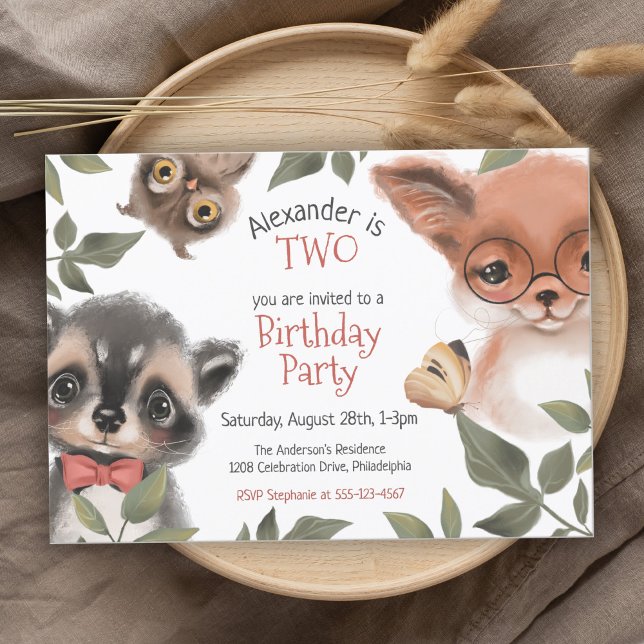 Invitation Jolie fête d'anniversaire des animaux de bois (Créateur téléchargé)