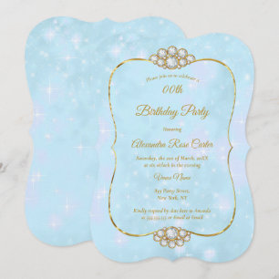 Invitation Jolie fête d'anniversaire Diamant Bleu Or
