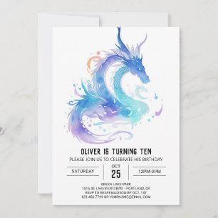 Invitation Jolie fête d'anniversaire du dragon qui respire le